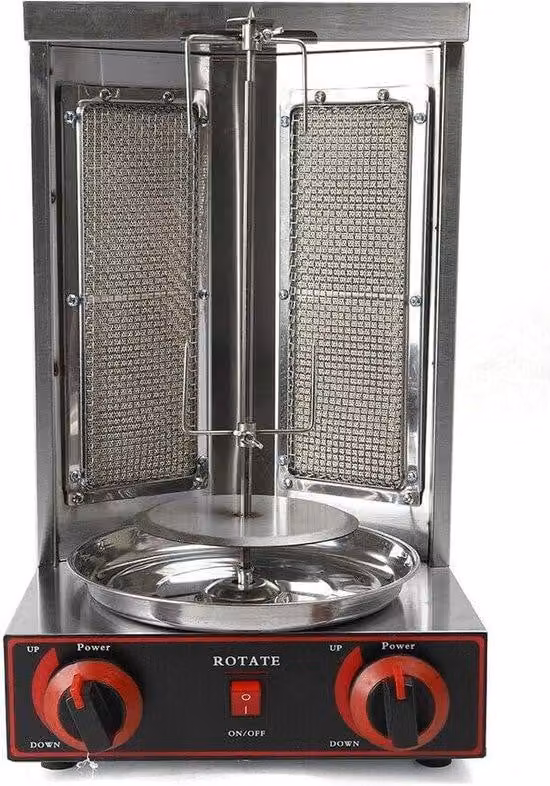 Professionele gas kebabgrill van roestvrij staal in zilver, tabletop model