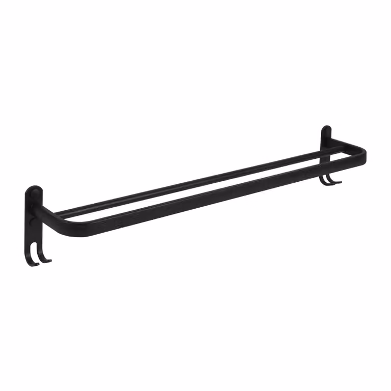 QUVIO Handdoekenrek met 2 stangen, Zwart, Breedte: 57 cm