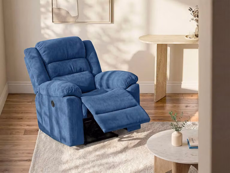 BUROLO Elektrische relaxfauteuil in blauwe stof