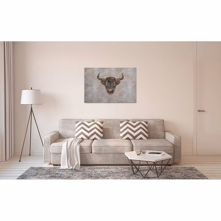 home24 Afbeelding Stier Big Three wanddecoratie grijs, B: 90 cm, H: 60 cm