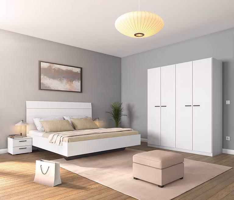home24 Slaapkamerset met bed in wit, breedte: 160 cm, hoogte: 181 cm