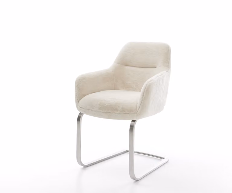 DELIFE Pejo-Flex Sledemodel Stoel met Velvet Bekleding in Crème-Wit en RVS Onderstel