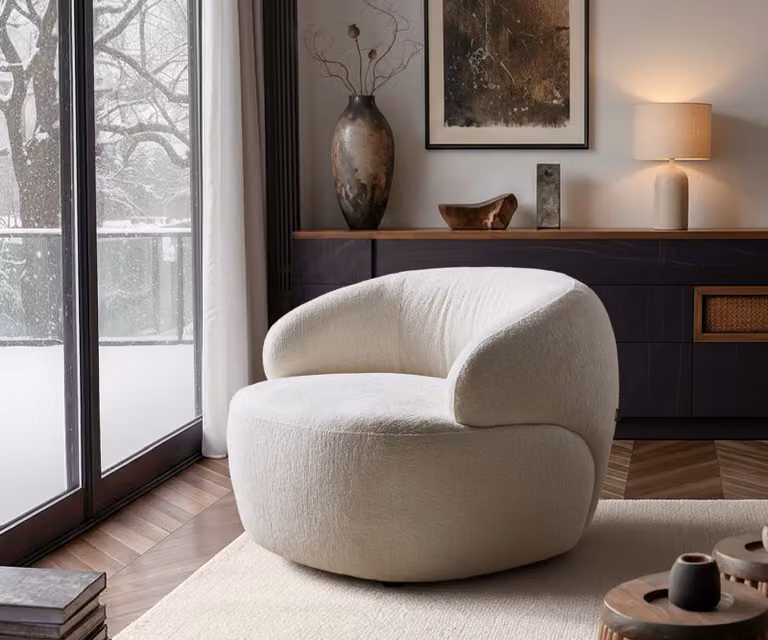 DELIFE Fauteuil Nova Lounge met armleunnen, Bouclé, Beige, 88 x 88 cm