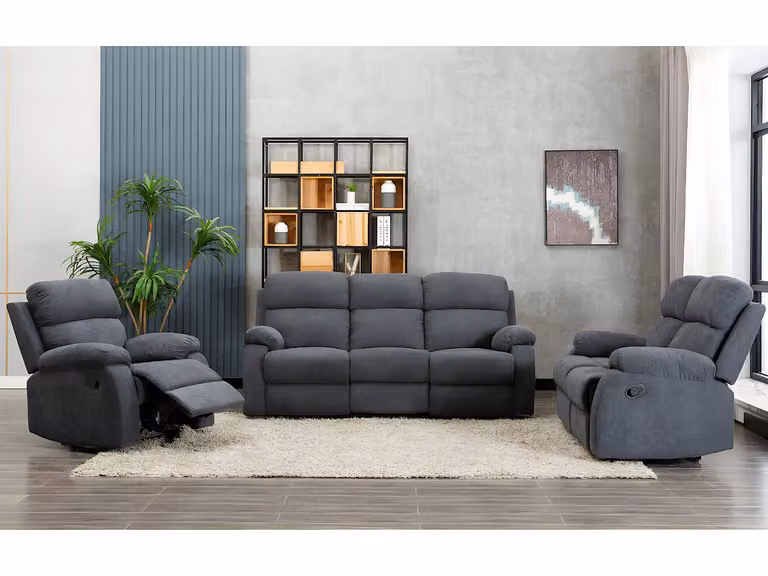 Vente-unique TOLZANO Relaxset van 3 + 2 plaatsen en fauteuil met handmatige relaxfunctie, antraciet