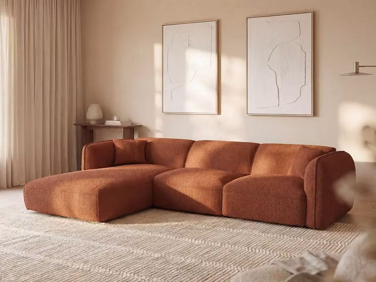 Maison Céphy Camilio Hoekbank links in terracottakleurige chenillestof