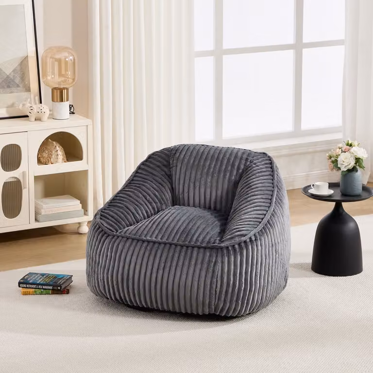 STILVORA Zitzakstoel met rugleuning en traagschuim, Donkergrijs ribstof, B/D/H: 98 x 92 x 73 cm
