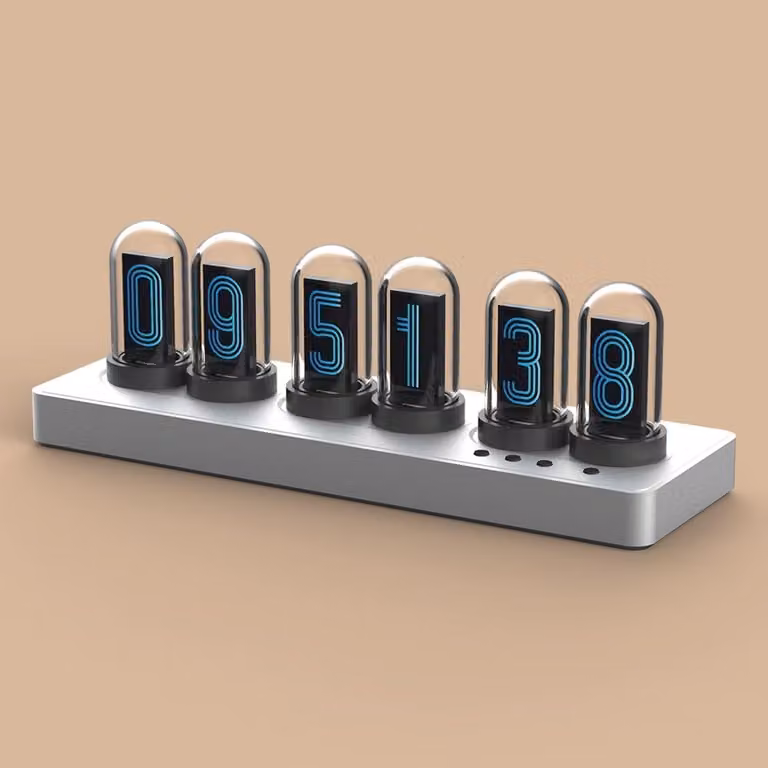 Digitale buisvormige bureauklok met RGB-achtergrondverlichting en mobiele bediening, Zilver grijs