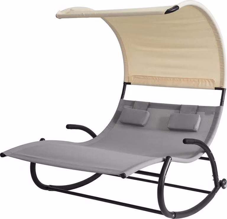 Simpletrade Tuinbed met Luifel en Verstelbaar Hoofdkussen - Grijs/Beige - B/D/H: 140 x 184 x 300 cm