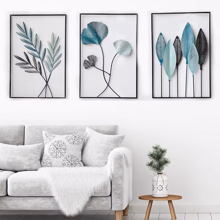 3-delige set metalen ginkgo blad wanddecoratie voor in de woonkamer