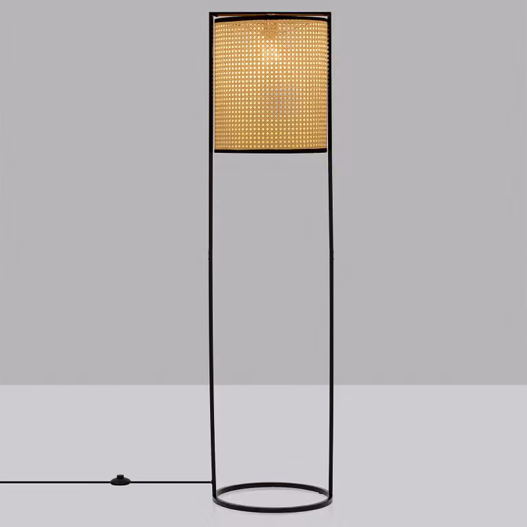 Lyora Vloerlamp Erto beige en zwart met rotan en metaal Ø 38 cm