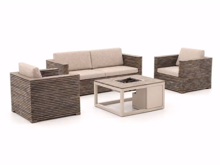ROUGH Furniture Loungeset voor 4 personen in Beige met kussens en salontafel