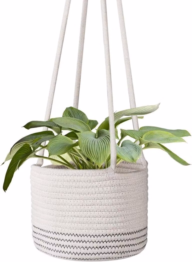 Boho macramé plantenhouder van katoen voor binnenshuis, geschikt voor potten tot 18 cm diameter, wit/multicolor