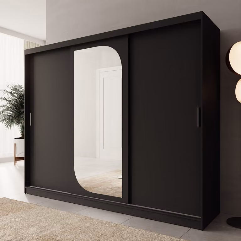 Meubella Lava Kledingkast met 3 schuifdeuren - Zwart - B: 250 cm, D: 62 cm, H: 200 cm
