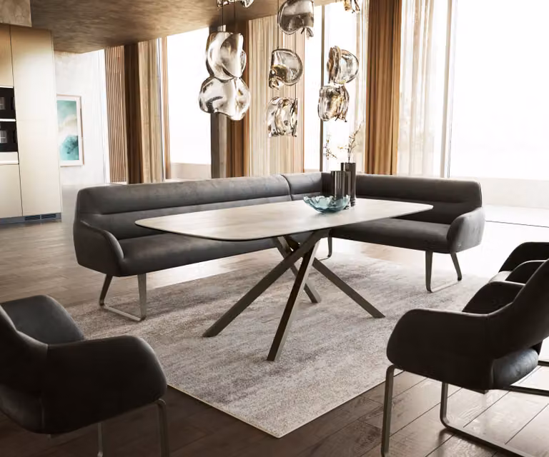 DELIFE Eetkamerbank Taya-Flex L-vormig, Anthraciet, Microvezel, B/D/H: 282 x 190 x 87 cm