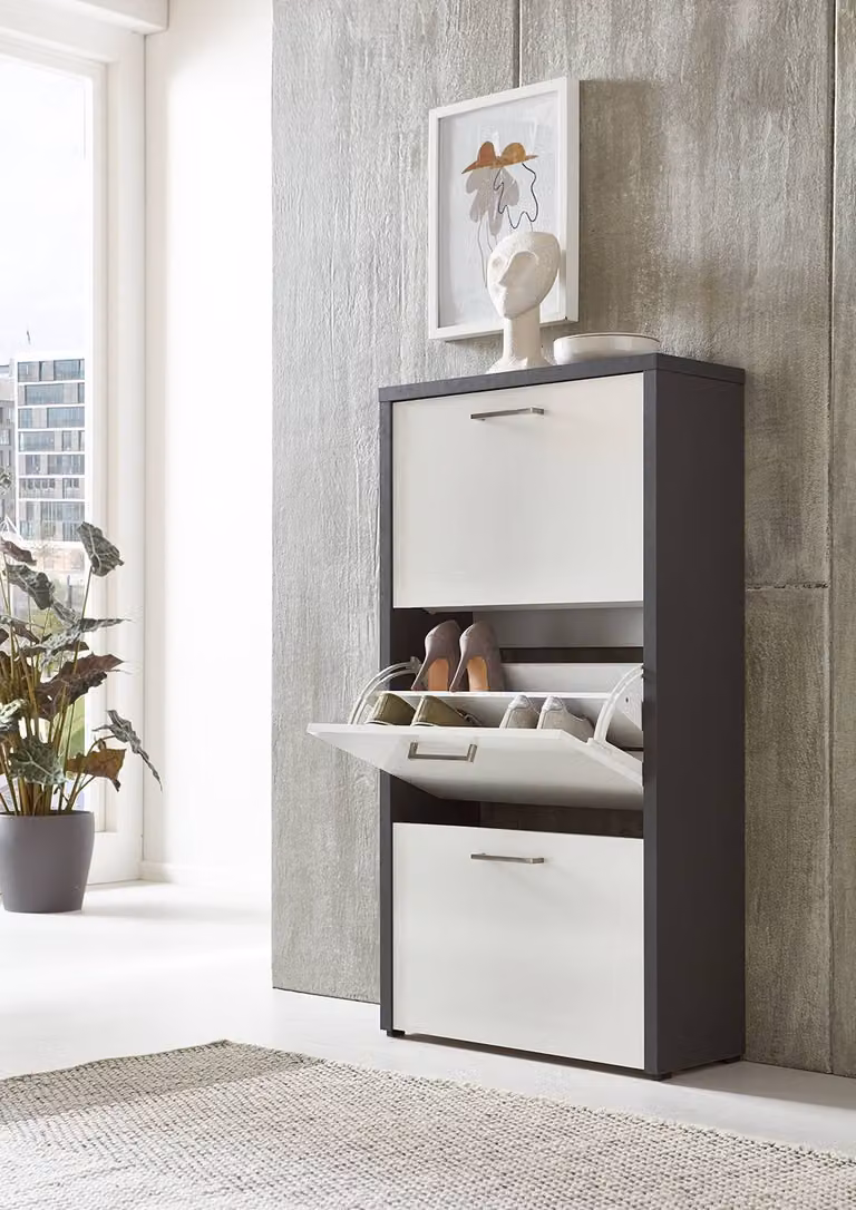 home24 Schoenenkast Siena Modern Grijs Antraciet Wit B: 115 cm, H: 61 cm, D: 25 cm