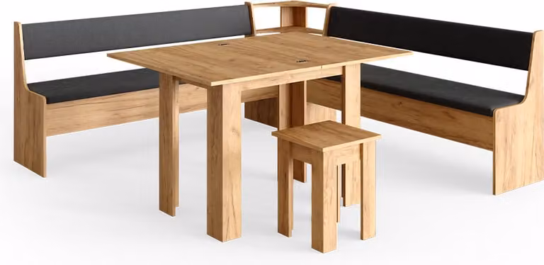 Vicco Roman Hoekbank set met tafel, Krachtige eik goud, B/D/H: 210 x 210 cm