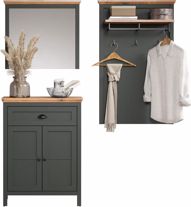 Stanton garderobe opstelling groen met eik decor