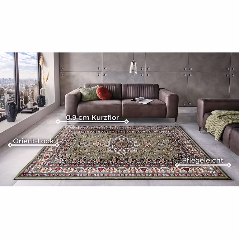 home24 Laagpolig vloerkleed Parun Täbriz groen, B/D: 80 x 250 cm