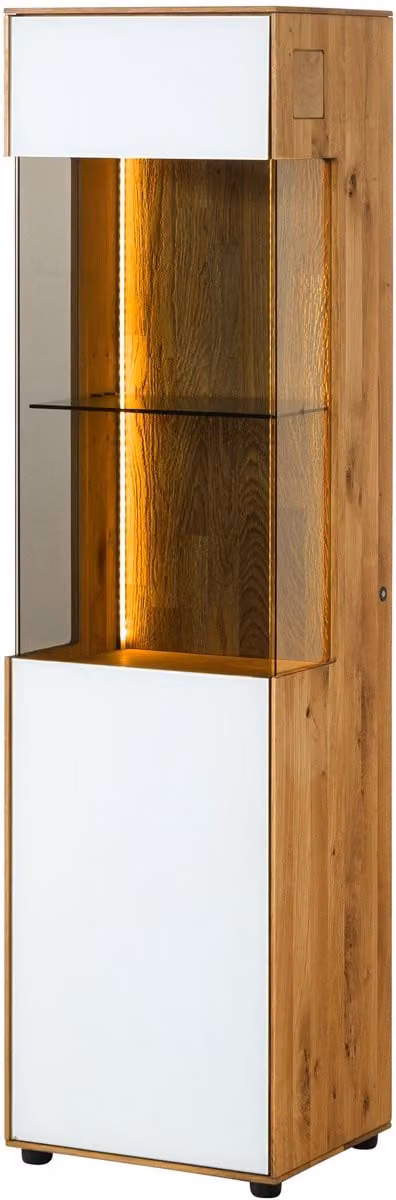 Massivmoebel24.de Vitrine Wien van massief wilde eik en glas, natuur geolied/wit, B: 45 cm, D: 38 cm, H: 168 cm
