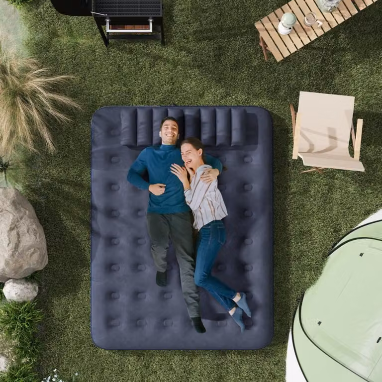 MIVRAY Luchtbed voor twee personen met handpomp en 2 kussens, blauw, 203 x 152 cm