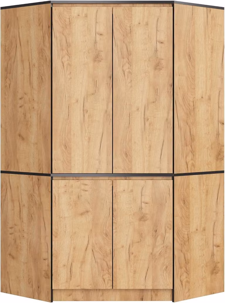 Ambachtelijke hoekkast in eikenhout met deuren voor in de slaapkamer of hal, B/D/H: 100 x 180 cm