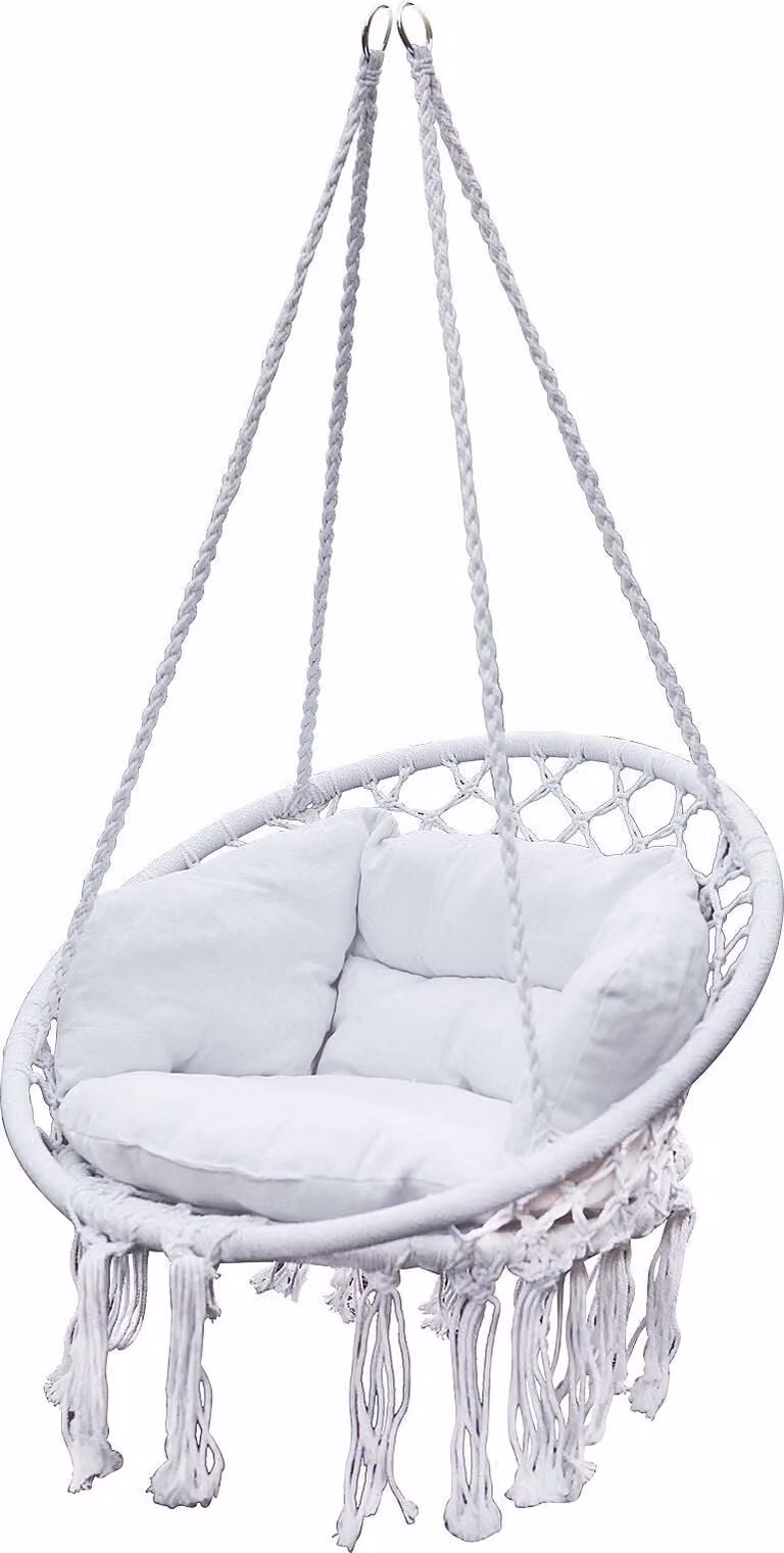 Spetebo Relax hangstoel met kussen en ophangklem, wit, 80 x 60 cm