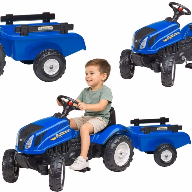 Falk New Holland traptractor met aanhanger en openende motorkap voor kinderen van 2-5 jaar