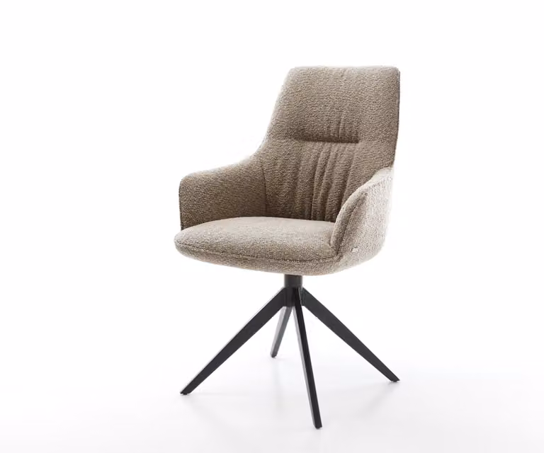 DELIFE Zelia-Flex Draaistoel met Armleuning, Bouclé Stoff, Zwart Kruisframe, 360° Draaibaar en Rocker-functie