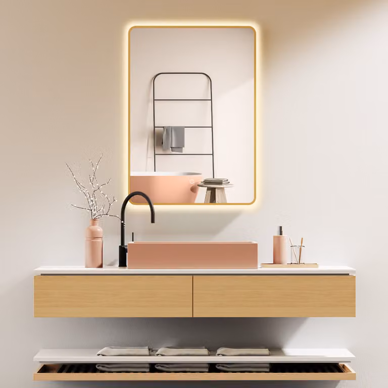 PonteSino Badkamerspiegel Arizona met LED, Goud Aluminium Frame, B/D/H: 75 x 45 cm