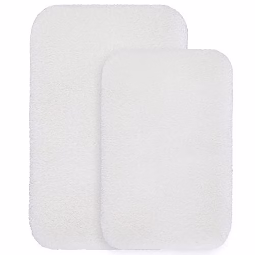 Set van 2 extra dikke en superzachte badmatten met antislip en hoog absorptievermogen, wit, Breedte: 40 cm, Diepte: 60 cm en Breedte: 50 cm, Diepte: 80 cm