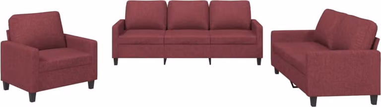 vidaXL 3-delige moderne loungeset met kussens in wijnrood