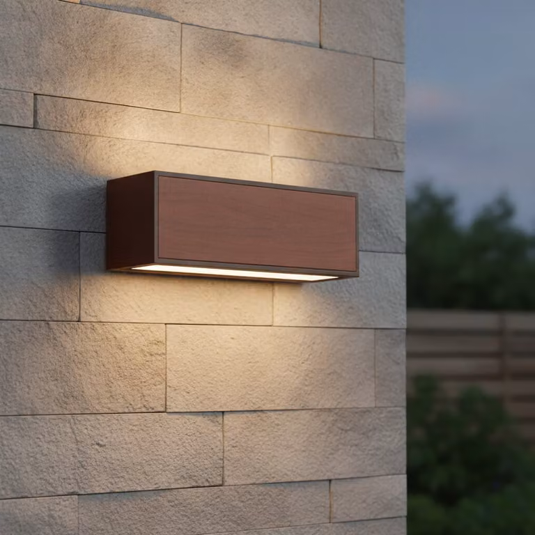 Lyora Solar LED-wandlamp voor de tuin in bruin met hout en aluminium B: 26 cm, D: 9 cm, H: 9 cm