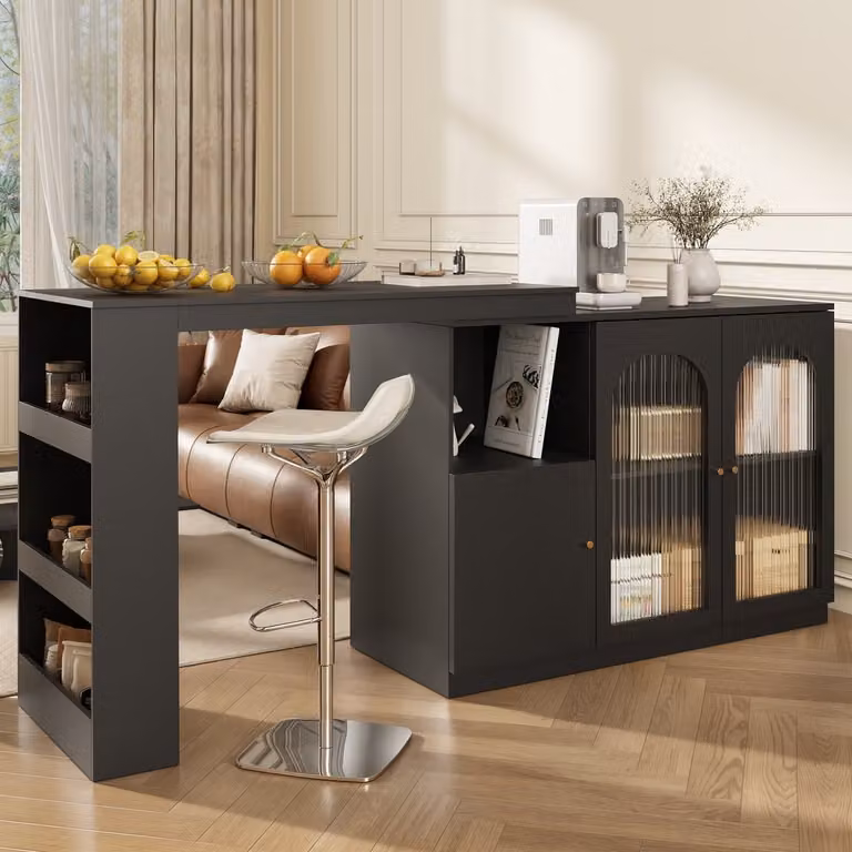 Merax 360° Draaibare Bartafel met Glas Deur - Modern Zwart - B/D/H: 120 x 40 x 97 cm