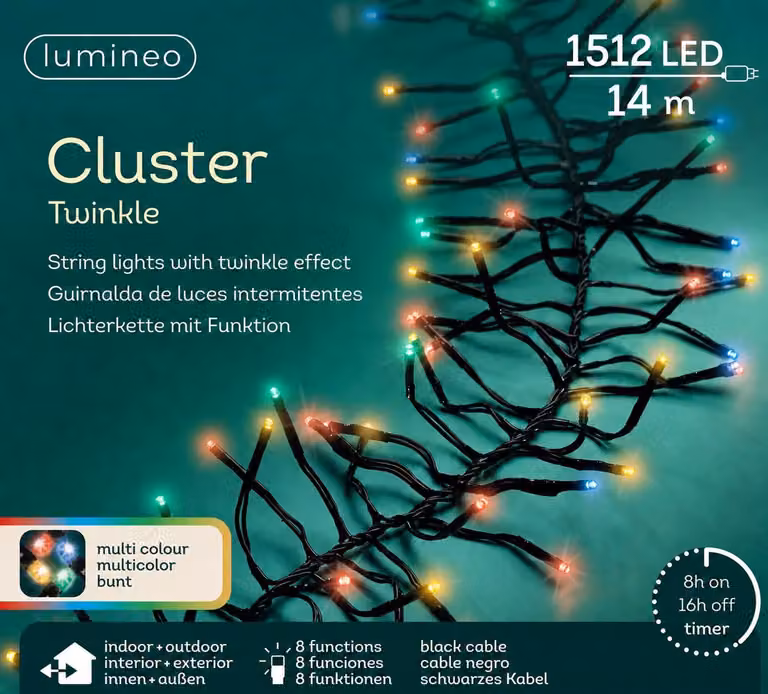 Lumineo LED clusterverlichting Twinkle buiten zwart multi 13,5 m