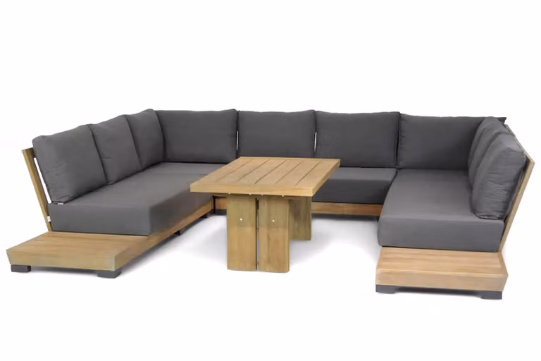 Lifestyle Garden Furniture Hilton/Brighton loungeset van teak met grijze kussens, 140 cm