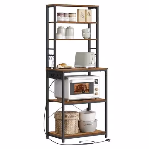 VASAGLE Keukenrek met 6 verstelbare planken en stopcontacten, H 167 x B 40 x D 60 cm