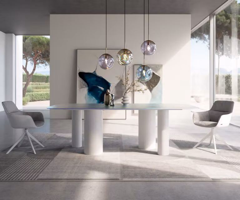 DELIFE Eettafel Edge Boot met Perlmutt 3D-Design Reliefglas en Wit Metalen Onderstel, B/D/H: 240 x 120 x 75 cm
