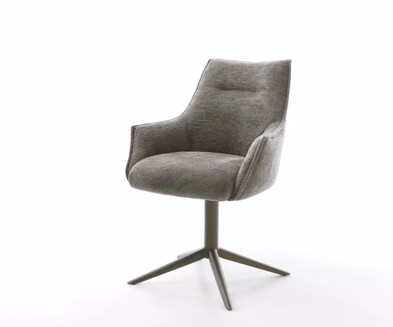 DELIFE Alja-Flex Draaistoel met armleuning, Bouclé, Grijs/Bruin, 360° draaibaar