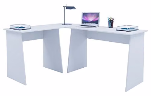 VCM Masola Hoekbureau Wit, Modern Hoogteverstelbaar Computerbureau met Houtlook, B/D/H: 135 x 74 x 74 cm