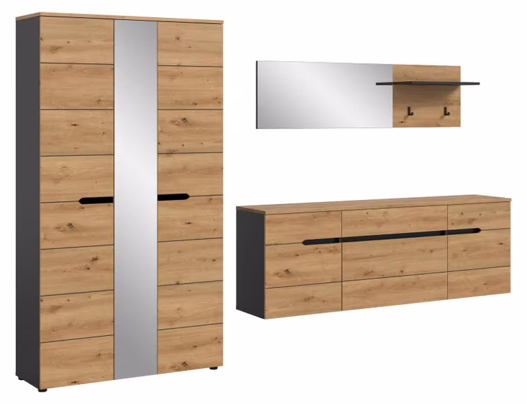 Xonox Halmeubelset Canu 3-delig in grijs en bruin met spiegel en ledverlichting, Breedte: 296 cm