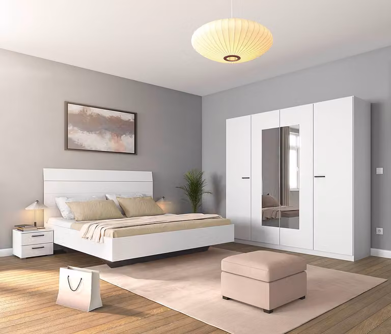 home24 Slaapkamerset met bed in wit/alpinewit