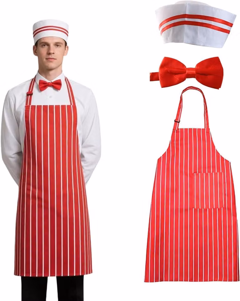 Set van 3 Schorten en Koksbaretten voor Volwassenen, Keukenoutfit met Zakjes voor BBQ, Koken en Cosplay