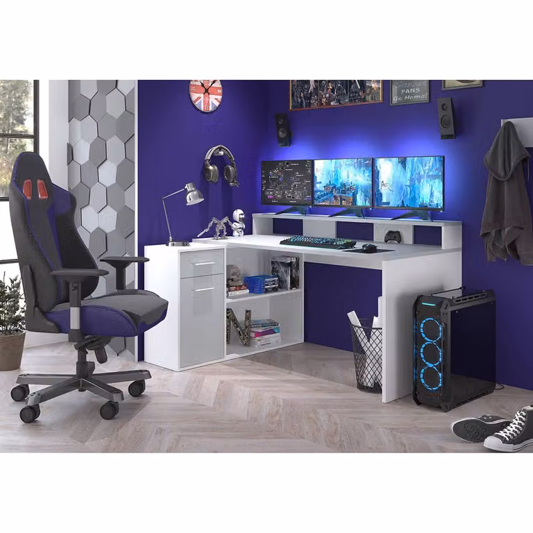 Trendteam Gaming Bureau Wit/Grijs B: 160 cm, D: 115 cm, H: 115 cm