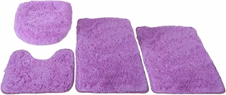 Luxe 4-delige badkamerset met antislipmatten en toiletzitting in zacht pluche paars