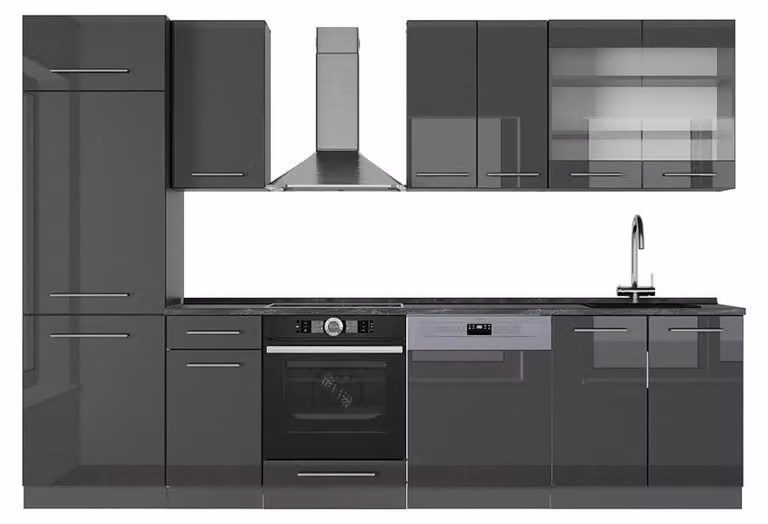 Vicco Fame-Line Keukeneenheid Antraciet Hoogglans 300 cm