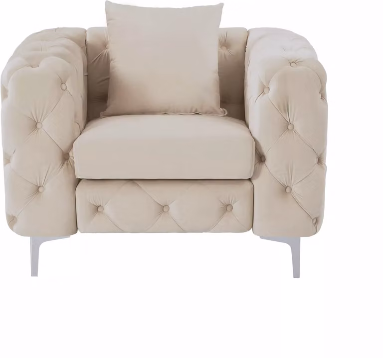 Chesterfield fauteuil EDWINA van beige velours