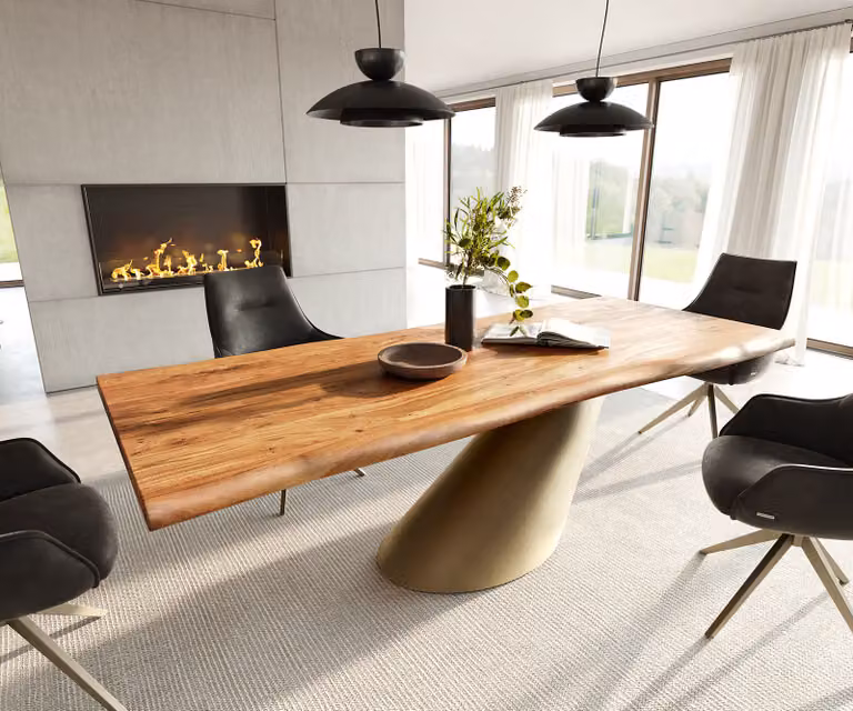 DELIFE Eettafel Edge Acacia Natuur met Live-Edge en Goudkleurig Metaal, B/D/H: 240 x 100 x 73,5 cm