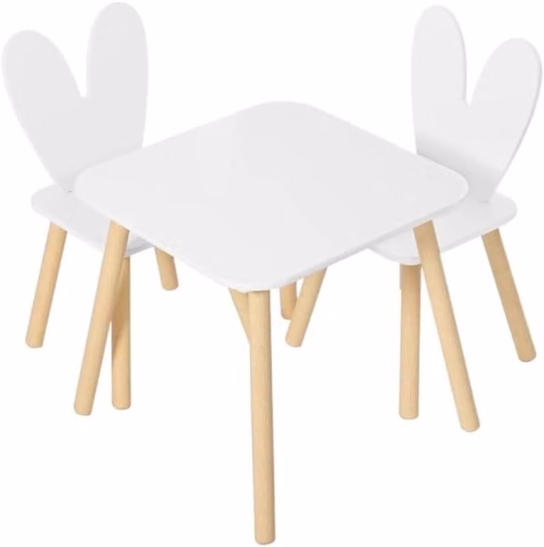 Wit kinderbureau met stoel voor studie en knutselen, B/D/H: 49,5 x 49,5 x 47 cm en stoel 29,5 x 29,5 x 60 cm