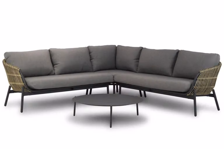 Coco Nathan/Pacific 4-delige hoek loungeset met aluminium frame en grijze kussens, 100 cm