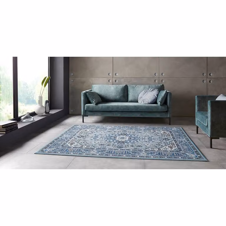 home24 Laagpolig vloerkleed Skazar Isfahan blauw, B: 160 cm, D: 230 cm